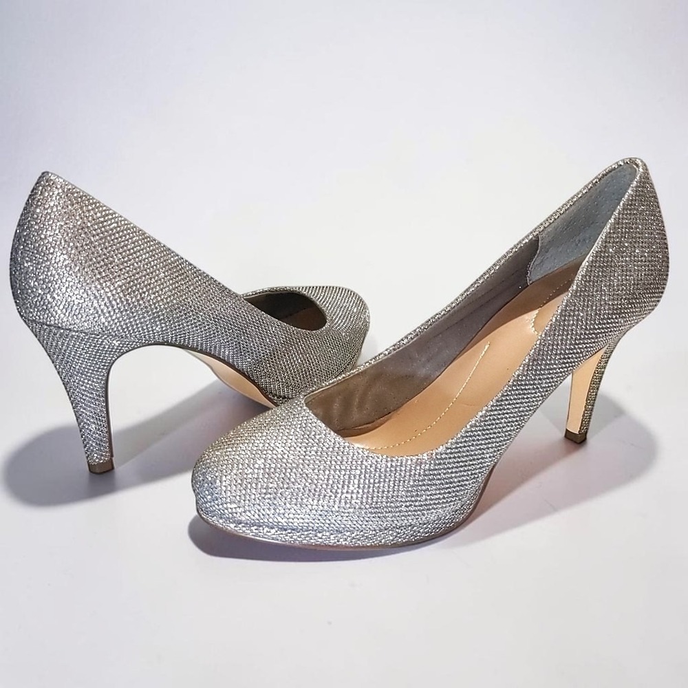Style & Co Womens Silver Glitter Pumps Metallic Stiletto Heels Size 8.5M Wedding